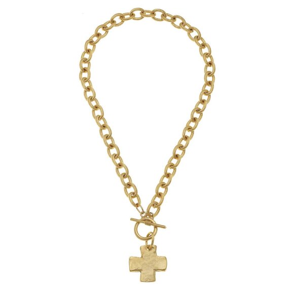 Radiant! Susan Shaw Gold Cross Front Toggle Necklace - Picture 2 of 2